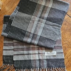 Keento Plaid Cashmere Scarf in Black, Gray, and Brown